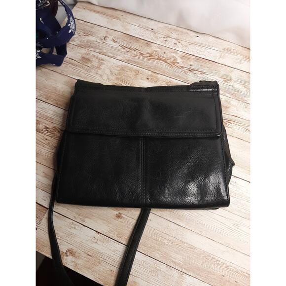 Fossil Black Leather Travel Crossbody Purse Handbag - Picture 4 of 16